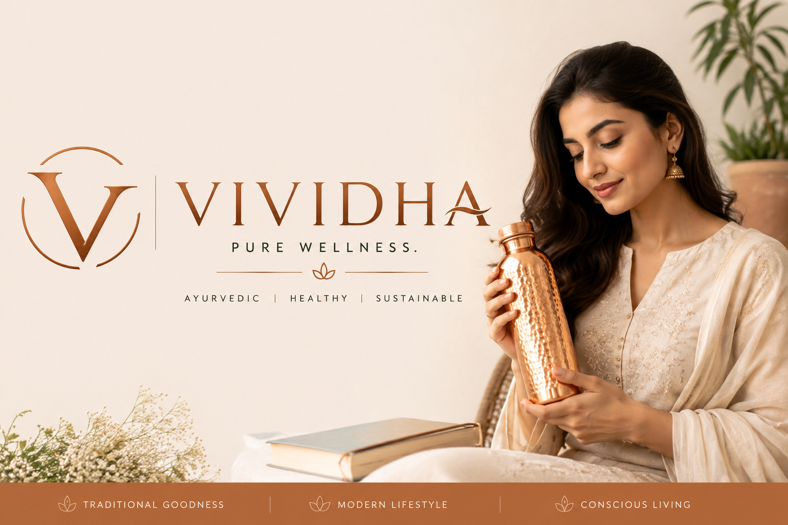 VIVIDHA | PURE COPPER BOTTLE 1 L/1000 ML|