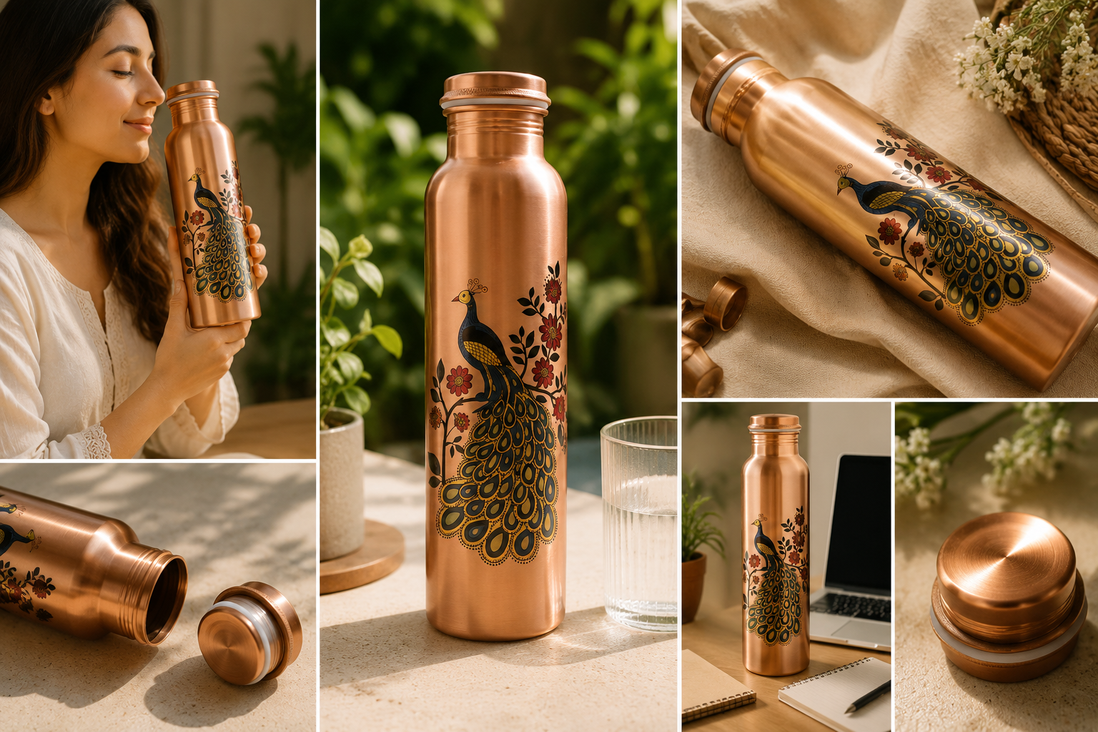 VIVIDHA | COPPER BOTTLE PEACOCK | 1 L | 1000ML | 100 % PURE